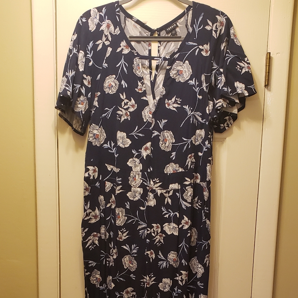 Torrid Navy Floral Challis Jumpsuit, Size 1